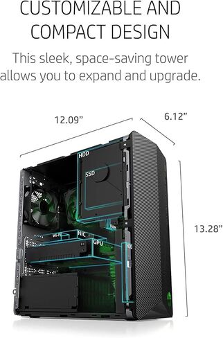 HP Pavilion Tower Tower Computer ، Octa-Core AMD Ryzen 7 5700G ، 16GB DDR4 RAM ، 1TB PCIE SSD ، WIFI 6 ، Bluetooth ، RJ-45 ، HDMI ، VGA ، Windows 11 Pro ، WE/PGPY in Kuwait