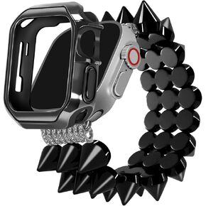 VIQIV متوافق مع Apple Watch Ultra 2 Band 41/40/38/44/45/49/42 مم نساء من الرجال مع علبة واقية ، وقمدة القوطية القوطية بانك سوار المسار الصيد ، مصمم سوار راكب الدراجة النارية مرنة لرسالة IWATCH Series 9 8 7 5 4 3 ultra ultra SE
