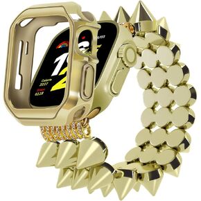 VIQIV Compatible with Apple Watch Ultra 2 Band 41/40/38/44/45/49/42mm Women Men with Protective Case, Dressy Gothic Punk Metal Stretchy Strap Rivets Designer Elastic Biker Bracelet Wristband for iWatch Series 9 8 7 6 5 4 3 Ultra SE