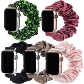 5 Packs Scrunchie Band Compatible with Apple Watch Series 10 (46mm) 9 8 7 (45mm) 6 5 4 SE (44mm) 3 2 1 (42mm), Women Bracelet Strap Compatible with iWatch 42mm(Series 3)/44mm/45mm/46mm, Small
