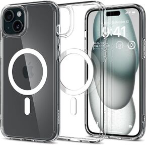 Spigen Ultra Hybrid Magfit المصممة لحالة iPhone 15 Plus (2023) [مكافحة الصفراء] [حماية من الدرجة العسكرية] متوافقة مع Magsafe-White in Kuwait