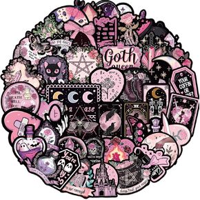 50Pcs Black Pink Aesthetic Gothic Stickers Vinyl Decal for Teen Girl Bike Guitar Phone Skateboard Phone Car Scrapbook Water Bottle Bike Computer Decals Teen Adults (Black)