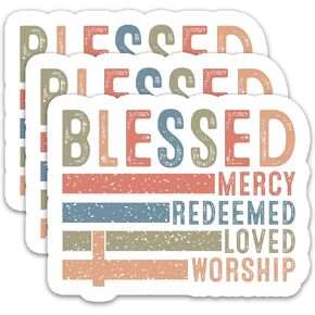 (3Pcs) Blessed Redeemed Sticker, Religious Faith Sticker, Inspirational Christian Bible Verse Stickers, Loved Worship Christian Sticker Decals for Books Laptops Phones Tumblers Water Bottle, 3" x 2.4"