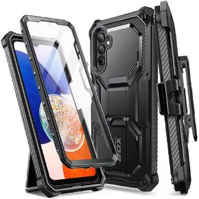 i-Blason Armorbox for Samsung Galaxy A14 5G Case with Stand [Built-in Screen Protector] [Military-Grade Protection] Full-Body Rugged Protective Bumper Case with Belt-Clip & Kickstand (Black)