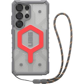 URBAN ARMOR GEAR UAG Designed for Samsung Galaxy S25 Ultra Case 6.8" Pathfinder Clear Bundle with Wrist Lanyard - Compatible with Magnetic Charging Luminous Glow in The Dark Cover, Active Lava
