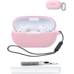 Compatible with Beats Solo Buds(2024) Soft Silicone Protective Case Cover with Keychain,Cleaning Kit and Lanyard, Shockproof Cover for Beats Solo Buds Wireless Earbuds-Pink