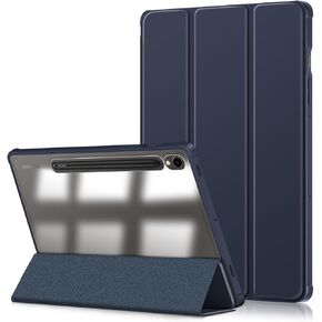 Case for Samsung Galaxy Tab S9 11 inch 2023 Case,Slim Drop Protection Tri-Fold Cover with Hard Shell Transparent Back and S Pen Holder Stand Smart Cover with Auto Wake/Sleep,Dark Blue