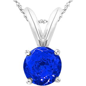 1/2-5 Carat Round Sapphire 4 Prong Pendant Necklace (AAA Quality) W/ 16" Gold Chain