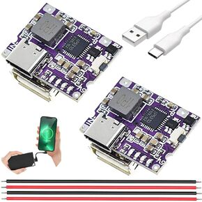 2 pcs Type-C USB 5V 3.1A Step-Up Power Charging Module Boost Converter Charge and Discharge Module IP5310 Mobile Power Board with Type-c to USB Cable 24WAG red and Black Cable
