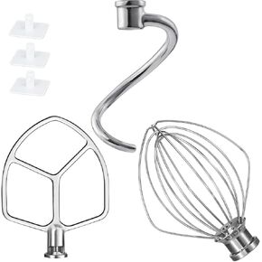 Kitchen Mixers Accessories for KitchenAid Mixer, 6 QT Dough Hook K256WW Wire Whip and Flat Blade Paddle Stainless Steel Attachments for Kitchen aid 5.5-6 Quart Tilt-Head Aid Stand Mixer