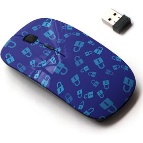 2.4G Wireless Mouse with Cute Pattern Design for All Laptops and Desktops with Nano Receiver - Blue Open Padlock icon Isolated