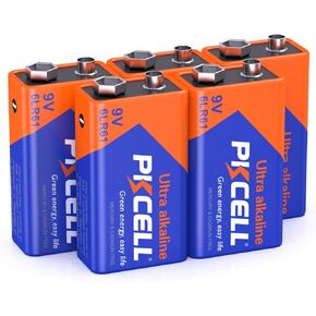 PKCELL 9V الحد الأقصى للبطارية الجافة للطاقة (5 عدد)-بطاريات 9V طويلة الأمد لكاشف الدخان 9V 6LR61 القلوية لأجهزة إنذار الدخان