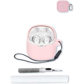 Case for JBL Tune Flex - True Wireless Noise Cancelling Earbuds,Soft Protective,BOVUGAC Silicone Case Cover with Keychain & Cleaning Kit & Lanyard for JBL Tune Flex Earbuds-Pink