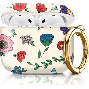 Compatible with AirPods 4th Generation Case 2024, Shockproof Cover with Golden Buckle for Women & Girls, Protective Anti-Drop Design(Cute Cartoon Flower)