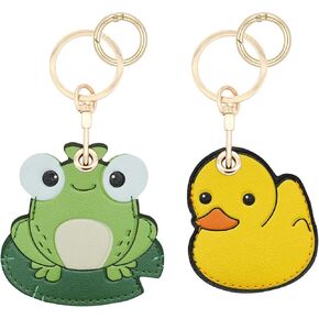 2 Pack for Airtag Cute Keychain Holder for Women, Kawaii Leather Frog Duck Key Ring Hidden Case Cover