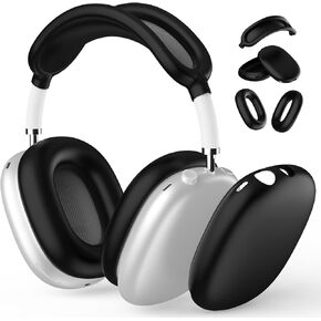 Silicone Case Cover for AirPods Max, Protective Kit for AirPods Max Headphones with Ear Cups Cover/Ear Pad Case Cover/Headband Cover, 3 in 1 Accessories for AirPods Max - Black