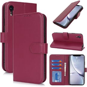 for iPhone Xr Case Wallet with Card Holder,for iPhone Xr Wallet Case for Women Men,Leather Shockproof Magnetic Buckle Stand Flip Phone Case-Red