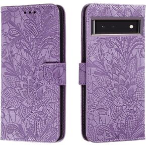 for Google Pixel 6 (2021) 6.4" Embossing Wallet Case Kickstand Magnetic Flip Cover Credit Cards Slot PU Leather Shockproof Flip Magnetic Case for Google Pixel 6 (Purple)