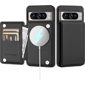 for Google Pixel 8 Pro Wallet Case with Card Holder Compatible with Magsafe Kickstand RFID Blocking Flip Cover Credit Card Slots PU Leather Men Women,Phone Case for Pixel 8 Pro 6.7",Black