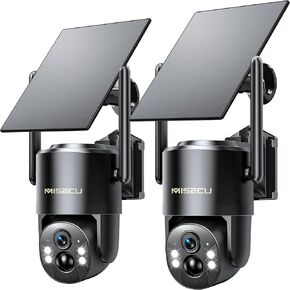 4G LTE Cellular Security Camera, 2 Pack No WiFi Solar Security Camera Wireless Outdoor, 2.5K Color Night Vision, AI Motion Detection, 360° PTZ Live View, Built-in SIM Card, 2 Way Talk