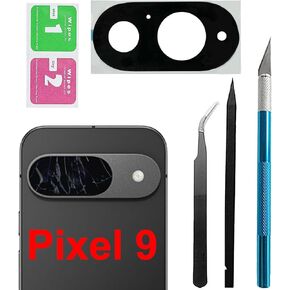 Pixel 9 Back Rear Camera Lens Glass Replacement for Google Pixel 9 Rear Camera Glass with Pre-Installed Adhesive and Reparing Toolkits