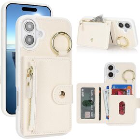 for iPhone 16 Pro Phone case Wallet with Card Holder,for iPhone 16 Pro Case Wallet with Zipper with Slot Kickstand Stand Case for Women and Man-Brown