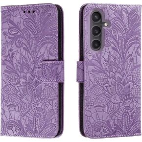for Samsung Galaxy A25 Embossing Wallet Case Kickstand Magnetic Flip Cover Credit Cards Slot with Stand for PU Leather Shockproof Flip Magnetic Case for Samsung A25 (Purple)