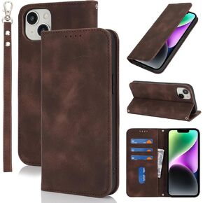 Jaorty Fit for iPhone 14/13 5G Phone Case Wallet with Wrist Strap for Women Men,Wallet Case for iPhone 13/14 with Card Holder,Cash Pocket PU Leather Strong Magnetic with Kickstand,6.1" Yellow