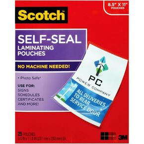 Scotch Self-Seal Laminating Pouches, 25 Pack, Letter Size (LS854-25G-WM)