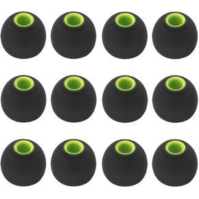 12PCS Medium Size Replacement Eartips Eargels Earpads Ear Tips Gels Bud for Powerbeats Pro, BeatsX, Senso, TOZO, Sony & Other Inner Hole 3.8mm Earbud in-Ear Headphones,Black-Green,M