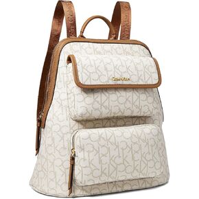 Calvin Klein Women's Enya Signature Backpack, Vanilla/Khaki/Caramel, Large