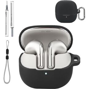 for Xiaomi Buds 5 Case Cover with Cleaner Kit, Soft Skin Silicone Case Cover with Keychain and Lanyard，Full Protective Case for Men and Women-Black