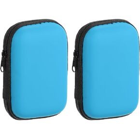 HARFINGTON 2pcs Earbuds Cases, Wired Earphone Case Holder, EVA Ear Buds Case Zipper Organizer Small with Mesh Pocket for USB Cable, Earphones, Blue