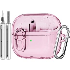 Compatible with Samsung Galaxy Buds 3 Case & Galaxy Buds 3 Pro Case with Cleaner Kit,Clear Case with Secure Lock,Soft TPU Transparent Shockproof Protection Cover with Keychain for Men Women(Pink)
