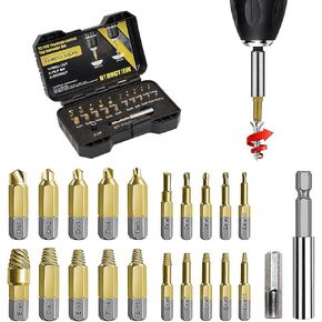22PCS Titanium Damaged Screw Extractor Set, HSS 4341 Stripped Screw Extractor Kit, Easy Out Stripped Screw Extractor of Rusty & Broken with Magnetic Extension Bit Holder & Socket Adapter