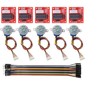 5pcs 28BYJ-48 4-Phase Stepper Motor with ULN2003 5V Drive Board Red and Dupont Wire Male to Female Breadboard Jumper Wires 10pcs for Arduino Raspberry Pi