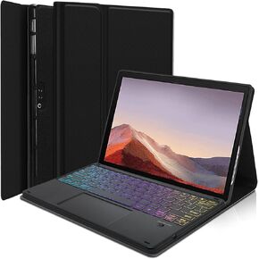 Touchpad Keyboard Case for Microsoft Surface Pro 7+/Pro 7/Pro 6/Pro 5/Pro LTE 12.3 Inch, LDSOYIA Rainbow Backlit Wireless Trackpad Keyboard PU Cover Case for 12.3" Surface Pro 7/6/5/LTE