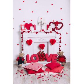 Valentines Backdrop 5x7ft Fabric Rustic Fireplace Backdrop Flowers Happy Valentine Backdrop Kids Valentine Pictures Backdrop Valentines Party Decoration Background Valentine Video Backdrop