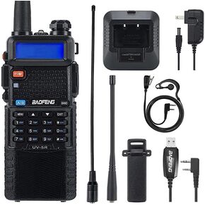 BAOFENG UV-5R 5W 3800mAh Dual Band Amateur Portable Two-Way Radio Long Range Walkie Talkie (High Gain Antenna&USB Cable)