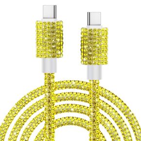 HianDier USB C Cable 3A USB C to USB C Fast Charging Cable Women 4FT Sparkling Bling Diamond Type C Charger Cord for iPhone 16 15 Pro Max Samsung Galaxy S24 iPad Pro 2020, iPad Air 5 4-Lemon Yellow