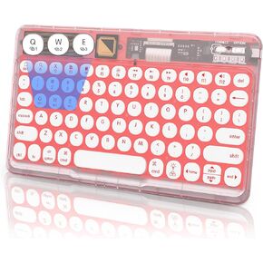 Bluetooth Keyboard, Universal Portable Wireless Keyboard for iPad, Smart Multi Device Rechargeable Small Keyboard for Tablet iPhone Laptop Smartphone, Pink Backlit Transparent Keyboard, Slim