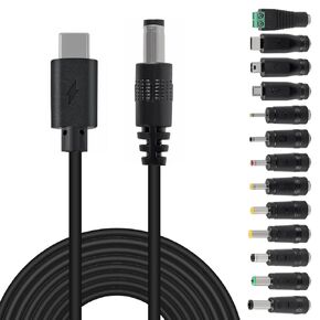 USB C to DC 9V Power Cord, Universal DC 5.5x2.5mm (Compatible with 5.5 x 2.1mm) Plug Jack Charging Cable with 13 Connector Tips, 3.3ft USB C Input to DC 9V Out Charging Cable