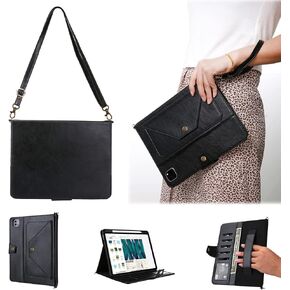 JH Case for iPad Pro 12.9 inch Gen 5 2021/2020 (Fits Model #’s A2378, A2379, A2461, A2462) with Shoulder/Hand Strap,Money Pocket,Card Slot-Auto Sleep/Wake Cover (Black, 12.9 Inch 001)