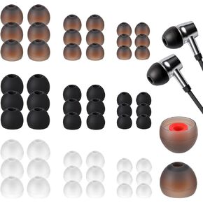 54Pcs Silicone Ear Bud Replacement Replacement Earbud Tips Ear Cushion Earbud Covers Ear Bud Rubber Tips for Earphone Inner Holes, 4.5mm to 6mm,3 Colors,3 Sizes