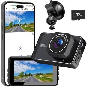 Dash Cam, 1080P Full HD Dash Camera for Car, 170° Wide Angle Dash Cam Front, Super Night Vision, WDR, HDR, Loop Recording, G Sensor, Free 32GB SD Card, Built-in Wi-Fi and Apps