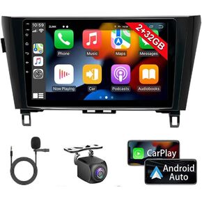 Android 13 Double Din Car Stereo for Nissan Rogue MK2 X-Trail Qashqai 2014-2019,10'' Touchscreen Car Radio with Wireless Carplay/Android Auto,GPS Navi,Bluetooth,WiFi + AHD Backup Camera Mic（2G+32G）