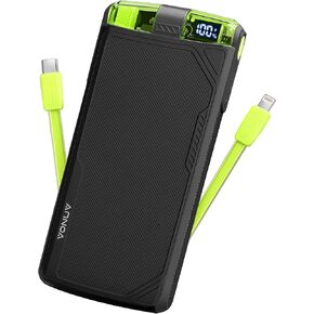 10000mAh Portable Charger with Built-in Cables, 22.5W QC 3.0 & 20W PD Fast Charging for iPhone 16/15, Android & USB-C Devices. Compact, All-in-one Travel Backup Battery with Integrated Cords