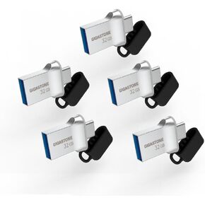 GIGASTONE Z50 32GB 5-Pack 2-in-1 Dual OTG Flash Drive USB 3.2 Gen 1, USB-A and USB-C, Metal Memory Stick, Reliable Performance & Durable, USB 2.0 / USB 3.0 / USB 3.1 Interface Compatible