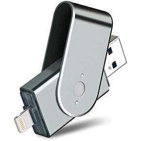 MFi Certified 128GB USB Flash Drive for iPhone Photo Stick for iPhone iPad USB Memory Stick – USB 3.0 – Thumb Drives High Speed External Storage Adapter Expansion for iOS PC Mac (Grey 128G)
