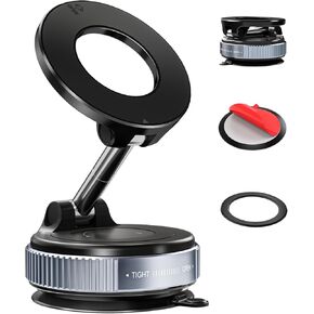 Vacuum Suction Cup Car Phone Holder, Compatible with MagSafe, 360° Adjustable & Foldable Magnetic Phone Mount for Car/Glass/Any Smooth Surface, Hands-Free - Black